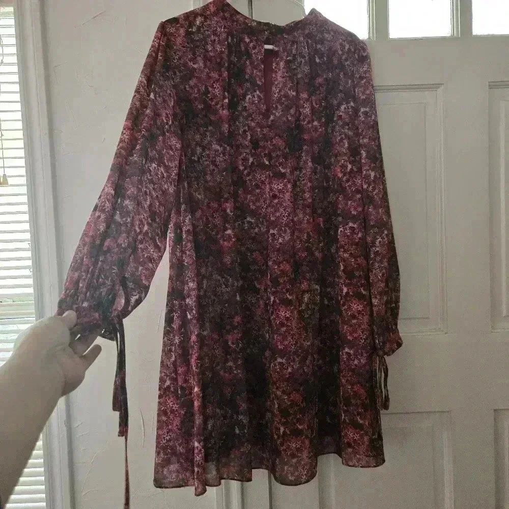 Mark + James Badgley Mischka Long Sleeve Trapeze Dress - Pink Multi Size 14 - Picture 6 of 12